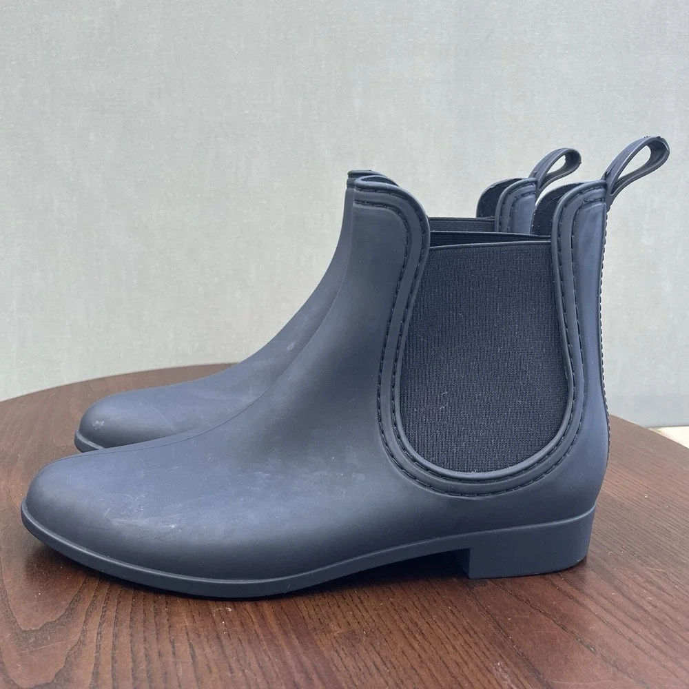 Jeffrey Campbell Chelsea Boots Women's 10 Black Rubber Ankle Rain Pull On Bootie